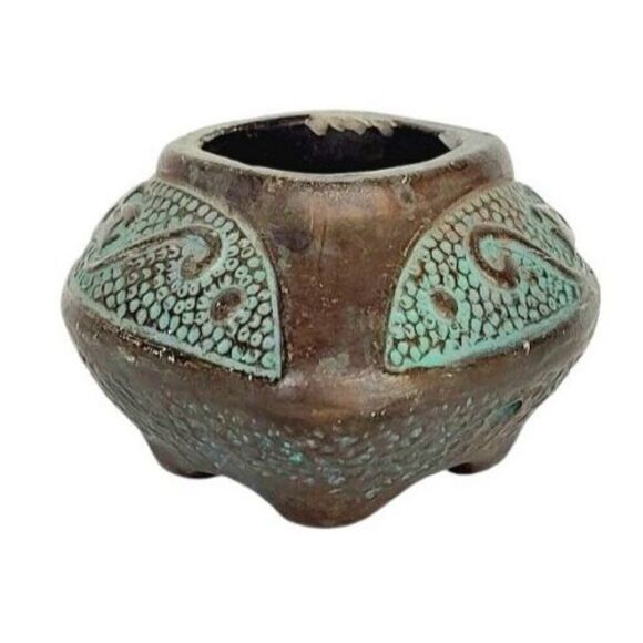 Antique Ornate Hand Crafted Temple Copper Finish Incense Burner Pottery Japan - Picture 8 of 13